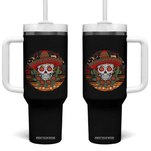 Sugar Skull Mexican Christmas Tumbler With Handle TS14 One Size: 40 oz Black Print Your Wear