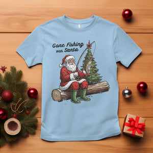 Santa Fishing Chritsmas T Shirt Funny Fisherman Xmas TS14 Light Blue Print Your Wear