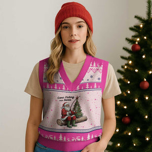 Santa Fishing Chritsmas V-Neck Knit Sweater Vest Funny Fisherman Xmas TS14 Hot Pink Print Your Wear