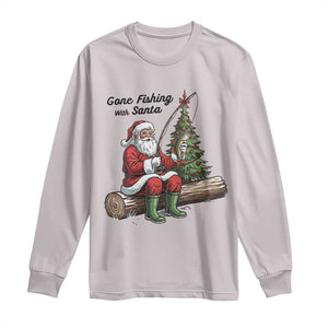 Santa Fishing Chritsmas Long Sleeve Shirt Funny Fisherman Xmas TS14 Ice Gray Print Your Wear