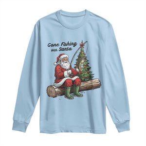 Santa Fishing Chritsmas Long Sleeve Shirt Funny Fisherman Xmas TS14 Light Blue Print Your Wear