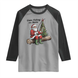 Santa Fishing Chritsmas Raglan Shirt Funny Fisherman Xmas TS14 Sport Gray Black Print Your Wear