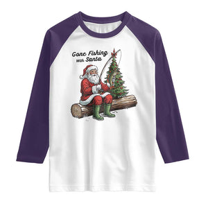 Santa Fishing Chritsmas Raglan Shirt Funny Fisherman Xmas TS14 White Purple Print Your Wear