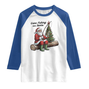 Santa Fishing Chritsmas Raglan Shirt Funny Fisherman Xmas TS14 White Royal Print Your Wear