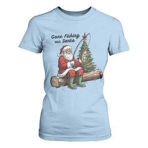Santa Fishing Chritsmas T Shirt For Women Funny Fisherman Xmas TS14 Light Blue Print Your Wear