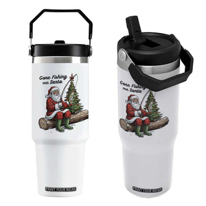 Santa Fishing Chritsmas Flip Straw Tumbler Funny Fisherman Xmas TS14 One Size: 30 oz White Print Your Wear