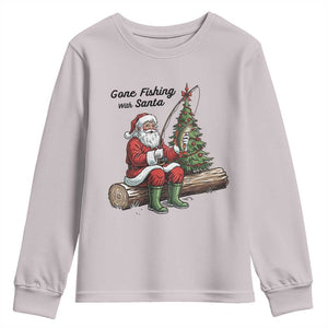 Santa Fishing Chritsmas Youth Sweatshirt Funny Fisherman Xmas TS14 Ice Gray Print Your Wear