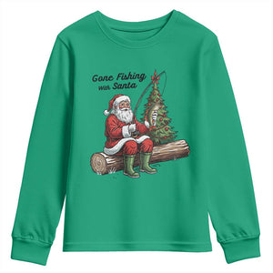 Santa Fishing Chritsmas Youth Sweatshirt Funny Fisherman Xmas TS14 Irish Green Print Your Wear