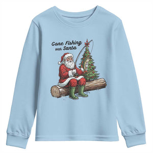 Santa Fishing Chritsmas Youth Sweatshirt Funny Fisherman Xmas TS14 Light Blue Print Your Wear