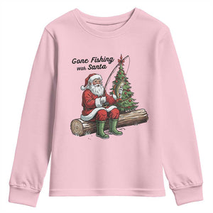 Santa Fishing Chritsmas Youth Sweatshirt Funny Fisherman Xmas TS14 Light Pink Print Your Wear
