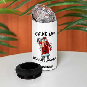 Funny Christmas Wine 4 in 1 Can Cooler Tumbler Drink Up Bitches It Is Christmas TS14 Print Your Wear