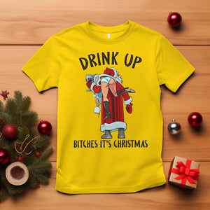 Funny Christmas Wine T Shirt Drink Up Bitches It Is Christmas TS14 Daisy Print Your Wear
