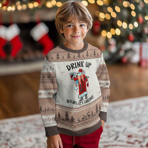 Funny Xmas Wine Ugly Christmas Sweater Drink Up Bitches It Is Xmas TS14 Mocha Mousse Print Your Wear