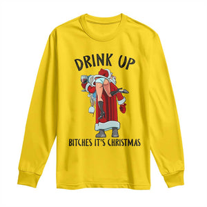 Funny Christmas Wine Long Sleeve Shirt Drink Up Bitches It Is Christmas TS14 Daisy Print Your Wear