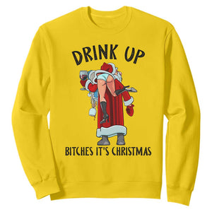 Funny Christmas Wine Sweatshirt Drink Up Bitches It Is Christmas TS14 Daisy Print Your Wear