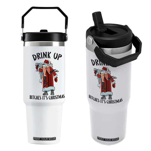 Funny Christmas Wine Flip Straw Tumbler Drink Up Bitches It Is Christmas TS14 One Size: 30 oz White Print Your Wear