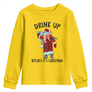 Funny Christmas Wine Youth Sweatshirt Drink Up Bitches It Is Christmas TS14 Daisy Print Your Wear