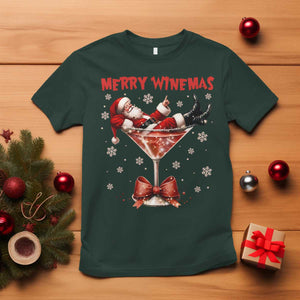 Funny Christmas Wine T Shirt Santa Feeling Xmas TS14 Dark Forest Green Print Your Wear