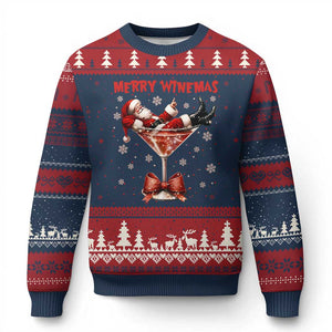 Funny Xmas Wine Ugly Christmas Sweater Santa Feeling Xmas TS14 Navy Red Print Your Wear