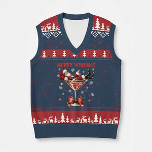 Funny Xmas Wine V-Neck Knit Sweater Vest Santa Feeling Xmas TS14 Navy Red Print Your Wear