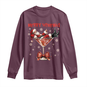 Funny Christmas Wine Long Sleeve Shirt Santa Feeling Xmas TS14 Maroon Print Your Wear