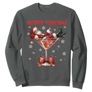 Funny Christmas Wine Sweatshirt Santa Feeling Xmas TS14 Dark Heather Print Your Wear