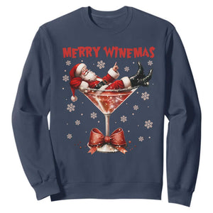 Funny Christmas Wine Sweatshirt Santa Feeling Xmas TS14 Navy Print Your Wear