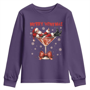 Funny Christmas Wine Youth Sweatshirt Santa Feeling Xmas TS14 Purple Print Your Wear