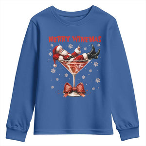 Funny Christmas Wine Youth Sweatshirt Santa Feeling Xmas TS14 Royal Blue Print Your Wear