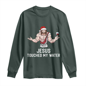 Funny Christmas Wine Long Sleeve Shirt Jesus Drank Wine TS14 Dark Forest Green Print Your Wear