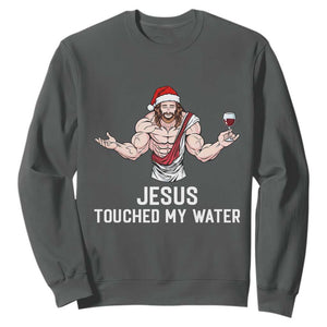 Funny Christmas Wine Sweatshirt Jesus Drank Wine TS14 Dark Heather Print Your Wear