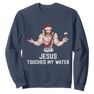 Funny Christmas Wine Sweatshirt Jesus Drank Wine TS14 Navy Print Your Wear