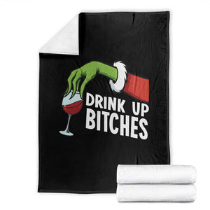 Funny Christmas Wine Throw Blanket Drink Up Bitches TS14 Black Print Your Wear