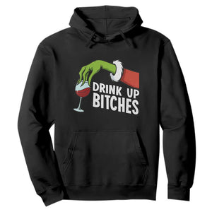 Funny Christmas Wine Hoodie Drink Up Bitches TS14 Black Print Your Wear