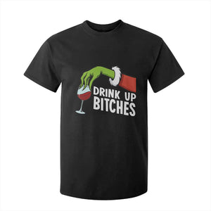 Funny Christmas Wine T Shirt For Kid Drink Up Bitches TS14 Black Print Your Wear