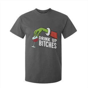 Funny Christmas Wine T Shirt For Kid Drink Up Bitches TS14 Dark Heather Print Your Wear