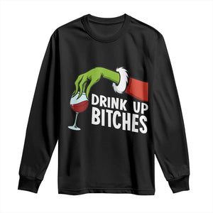 Funny Christmas Wine Long Sleeve Shirt Drink Up Bitches TS14 Black Print Your Wear