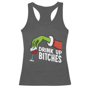 Funny Christmas Wine Racerback Tank Top Drink Up Bitches TS14 Dark Heather Print Your Wear