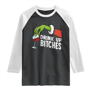 Funny Christmas Wine Raglan Shirt Drink Up Bitches TS14 Black White Print Your Wear