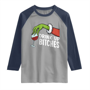 Funny Christmas Wine Raglan Shirt Drink Up Bitches TS14 Sport Gray Navy Print Your Wear