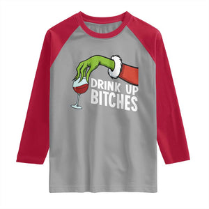 Funny Christmas Wine Raglan Shirt Drink Up Bitches TS14 Sport Gray Red Print Your Wear