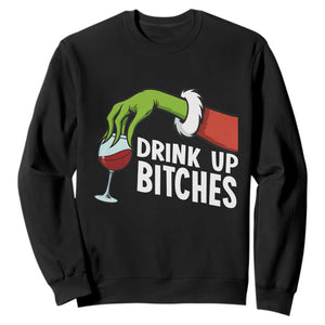 Funny Christmas Wine Sweatshirt Drink Up Bitches TS14 Black Print Your Wear