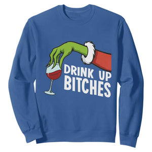 Funny Christmas Wine Sweatshirt Drink Up Bitches TS14 Royal Blue Print Your Wear