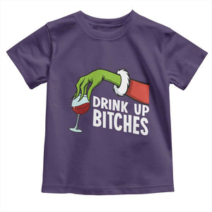 Funny Christmas Wine Toddler T Shirt Drink Up Bitches TS14 Purple Print Your Wear