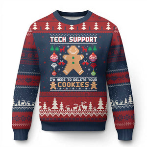 Tech Support Xmas Ugly Christmas Sweater I Am Here To Delete Your Cookies TS14 Navy Red Print Your Wear