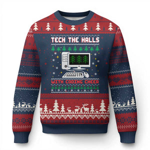 Tech Support Xmas Ugly Christmas Sweater Tech The Halls With Cooking Cheer TS14 Navy Red Print Your Wear