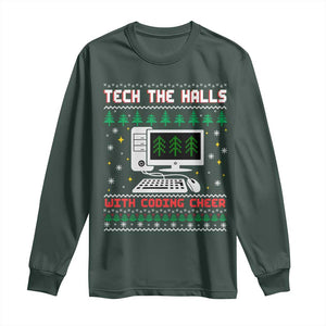 Tech Support Christmas Long Sleeve Shirt Tech The Halls With Cooking Cheer TS14 Dark Forest Green Print Your Wear