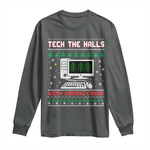 Tech Support Christmas Long Sleeve Shirt Tech The Halls With Cooking Cheer TS14 Dark Heather Print Your Wear