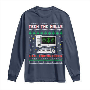 Tech Support Christmas Long Sleeve Shirt Tech The Halls With Cooking Cheer TS14 Navy Print Your Wear