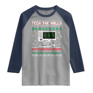 Tech Support Christmas Raglan Shirt Tech The Halls With Cooking Cheer TS14 Sport Gray Navy Print Your Wear